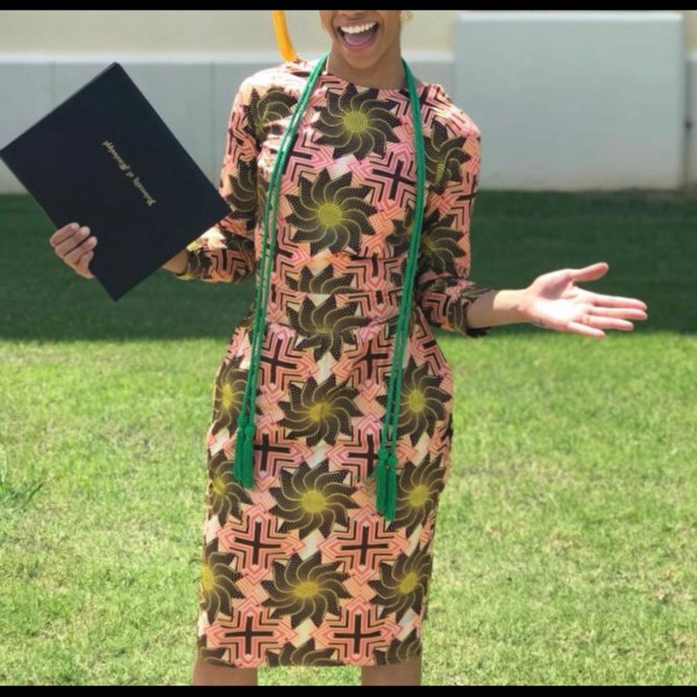 Pink and Green African print 3/4 sleeve Dress